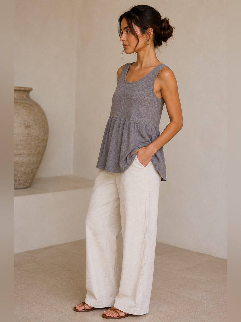 Anthropologie Gray Sleeveless Peplum Tank Top